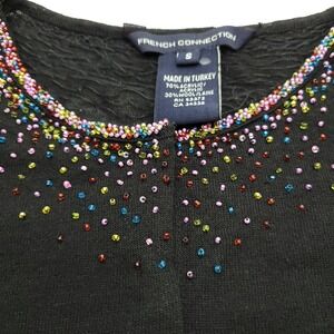 French Connection Women's Beaded Wool Cardigan S Black Sheer Beaded‎ Detail